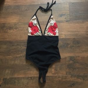 Black Bodysuit with Roses